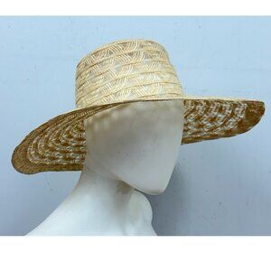 Vintage Women's Beige Sun Hat 1960s Open Weave Floppy Hat Made in Taiwan